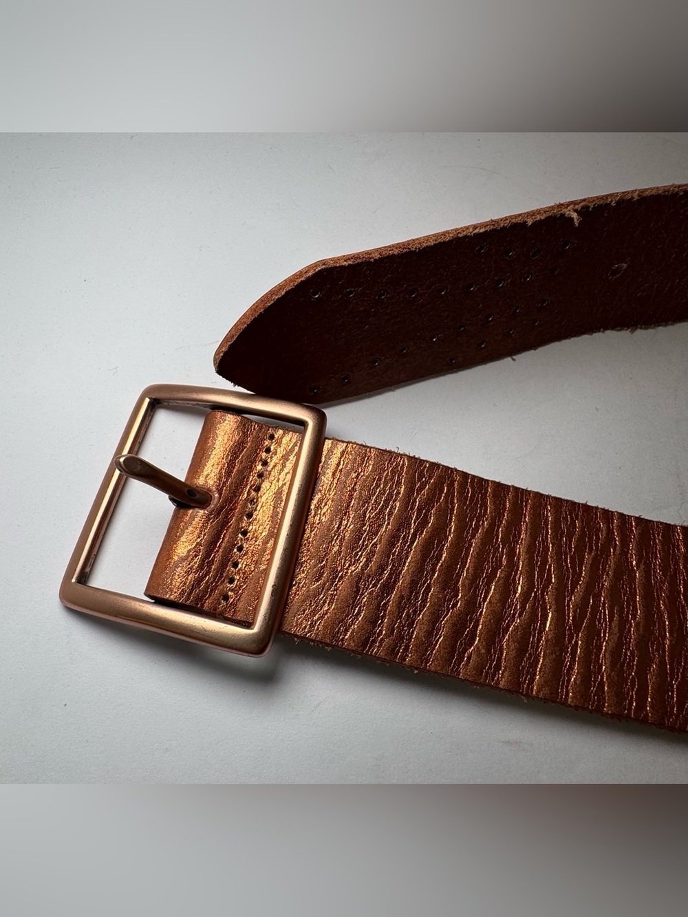 Vintage Linea Pelle Metallic Copper Leather Belt Size L Chunky Brass Y2K Boho